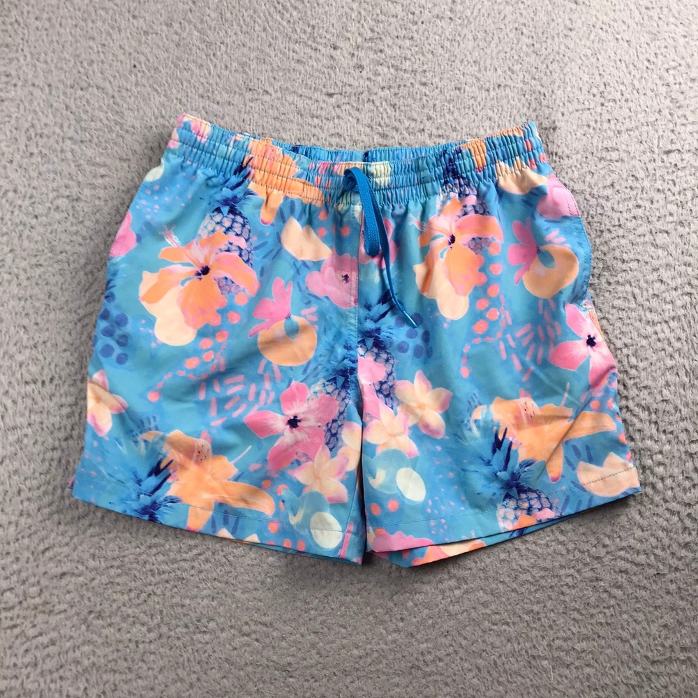Chubbies Blue Floral Linerless Swim Trunks with Pink & Peach Accents